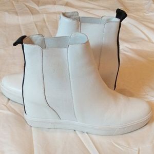White DKNY platform booties